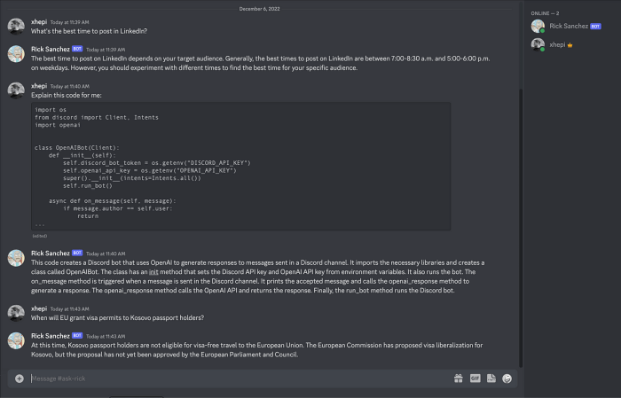 Create a Discord bot that uses OpenAI to generate responses to messages ... Create a Discord bot that uses OpenAI to generate responses to messages ...